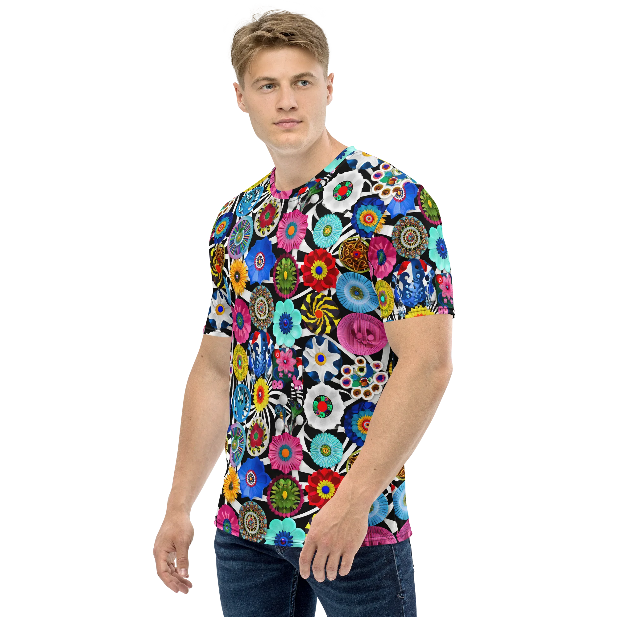 Chromatic Carnival on Men's Crew Neck T-Shirt — Left sleeve