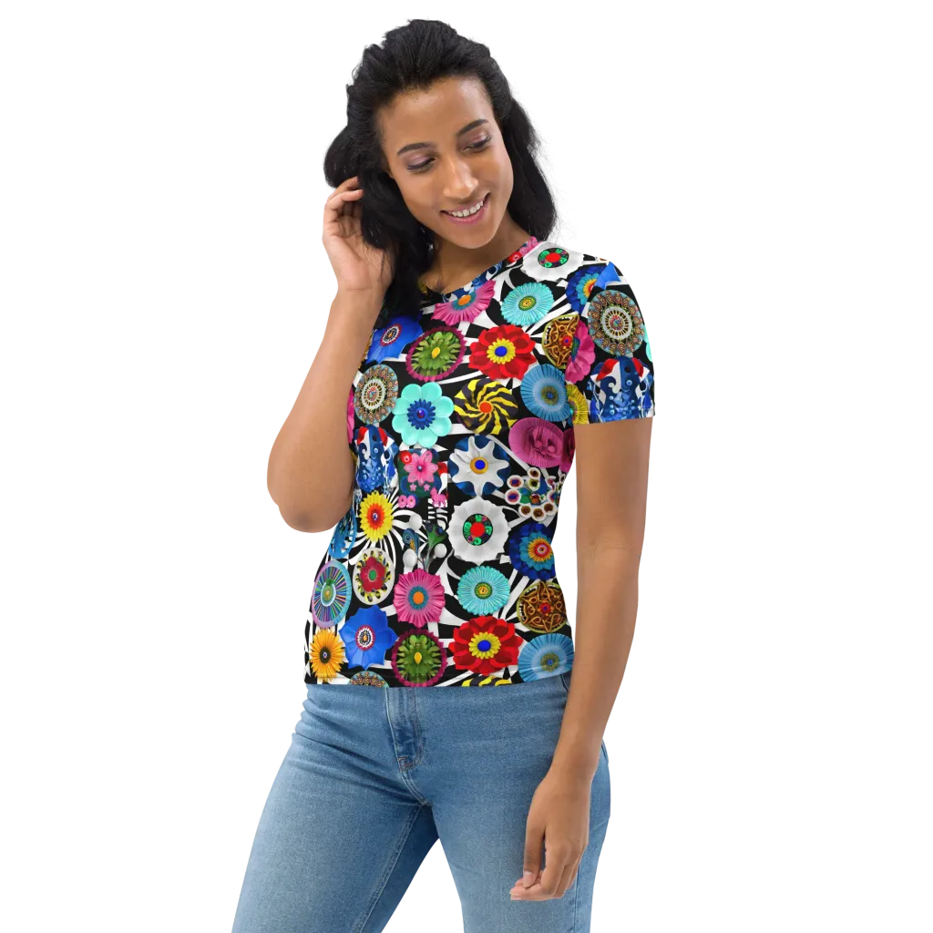 Chromatic Carnival on Women's Crew Neck T-Shirt — Left sleeve