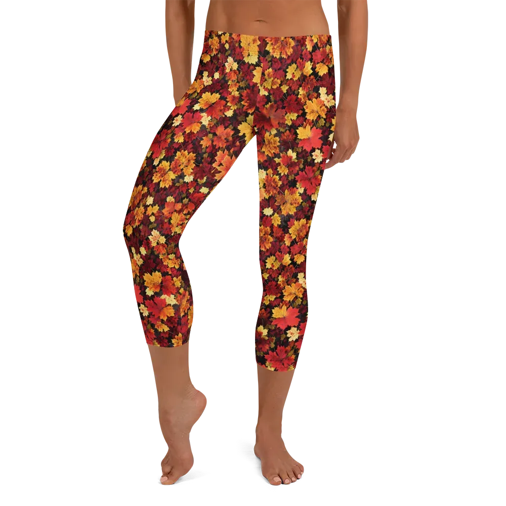 Falling Gold on Capri Leggings — Front