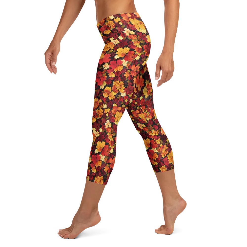 Falling Gold on Capri Leggings — Left