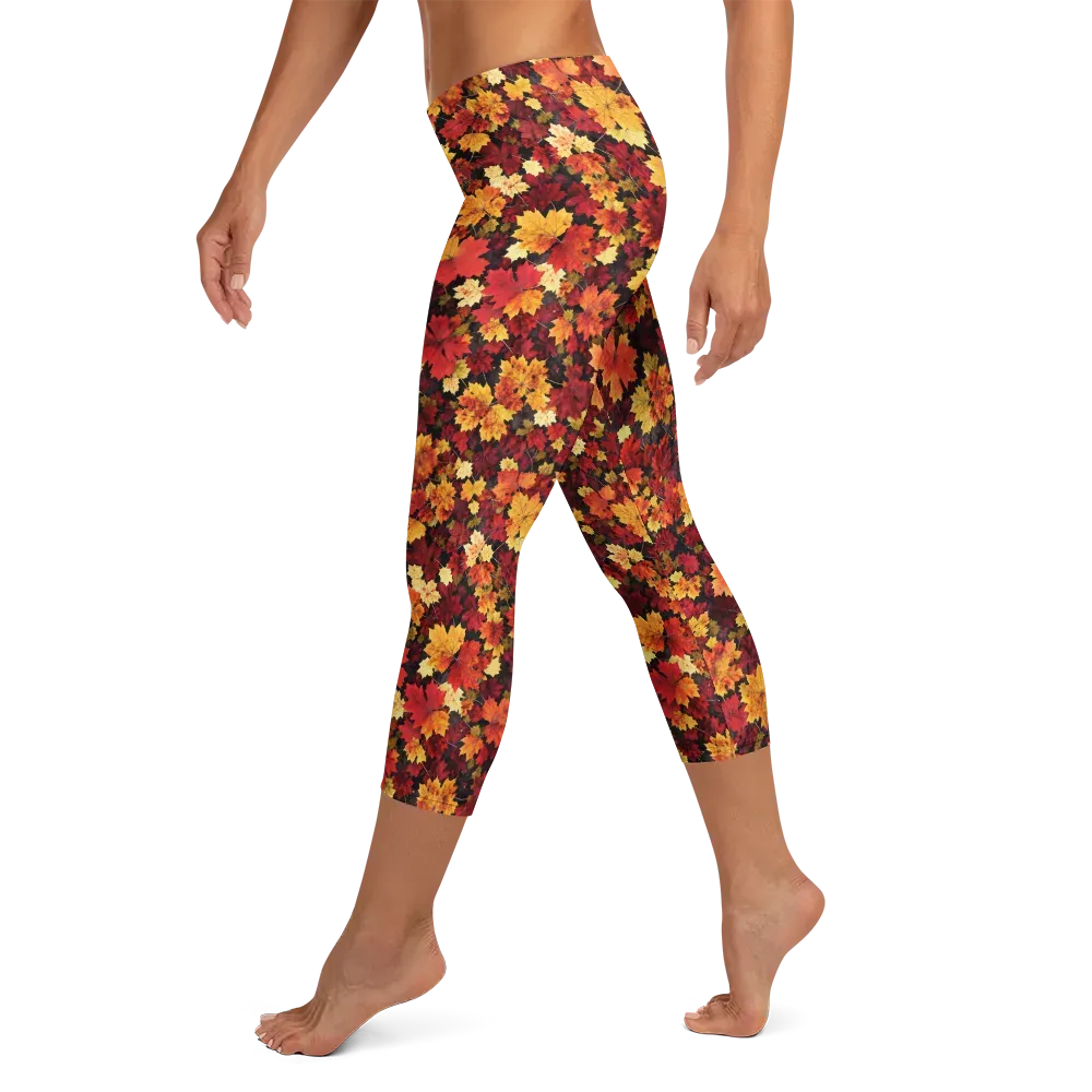 Falling Gold on Capri Leggings — Left