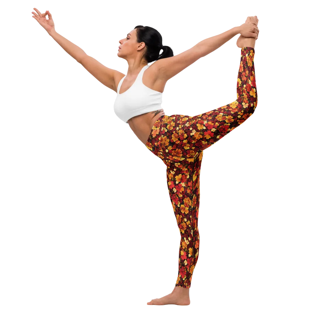 Falling Gold on Yoga Leggings — Front waist