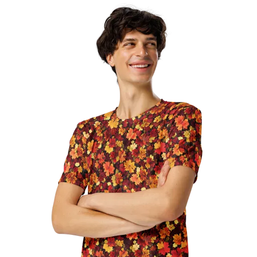 Falling Gold on a Men's Crew Neck T-Shirt