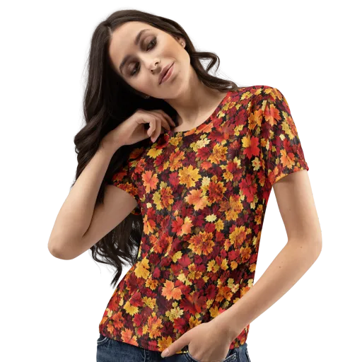 Falling Gold on a Women's Crew Neck T-Shirt