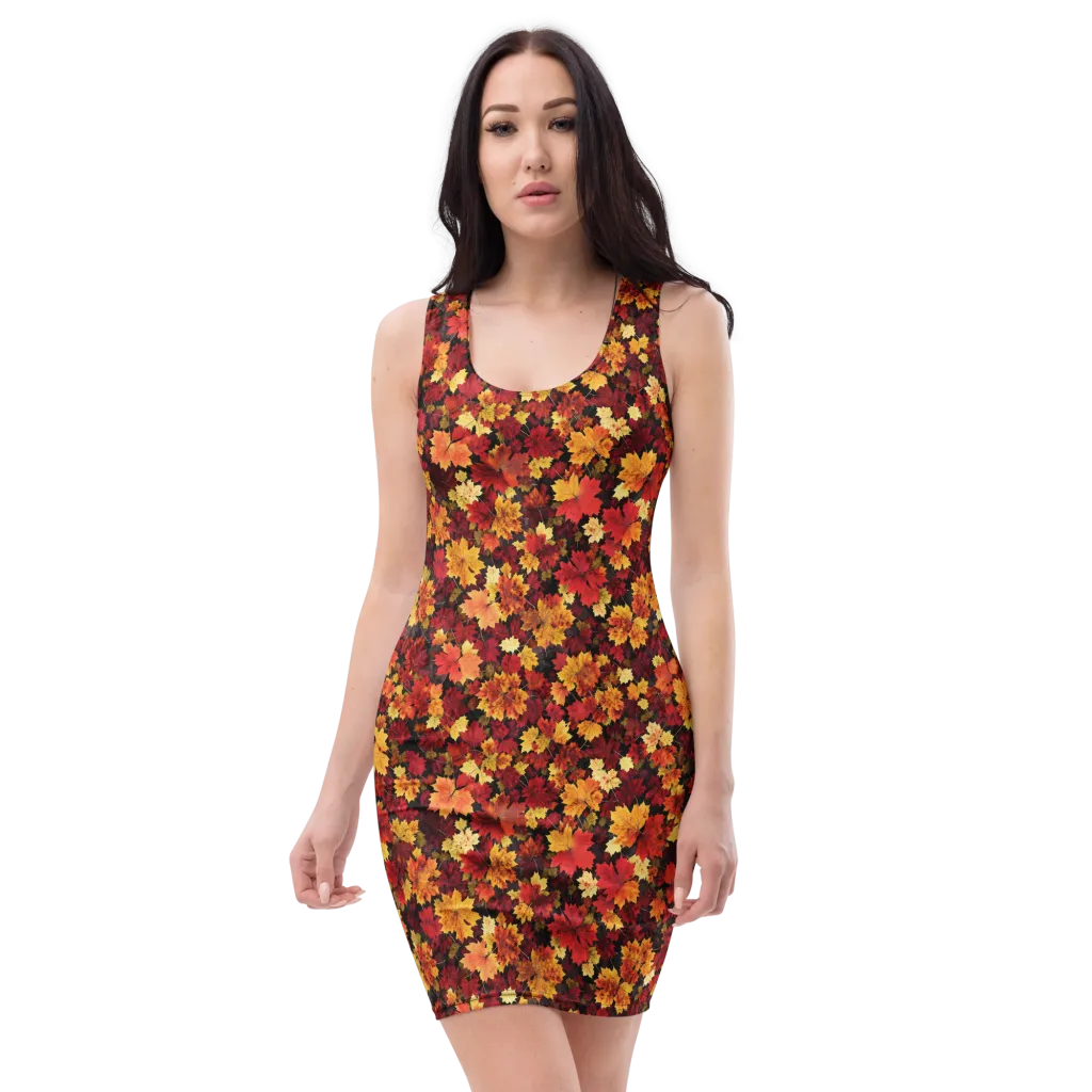 Falling Gold on Bodycon Dress — Front