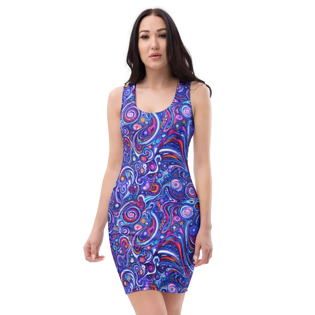 Cosmic Marbles on Bodycon Dress — Front
